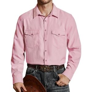 Cowboy Button Up Shirt Long Sleeve with Two Pockets Pink